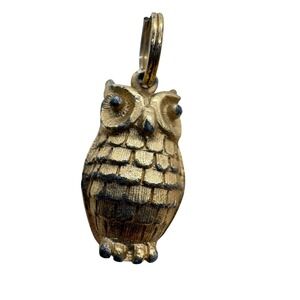 Vintage Avon Gold Tone Owl Charm Textured Bird Pendant Miniature Jewelry